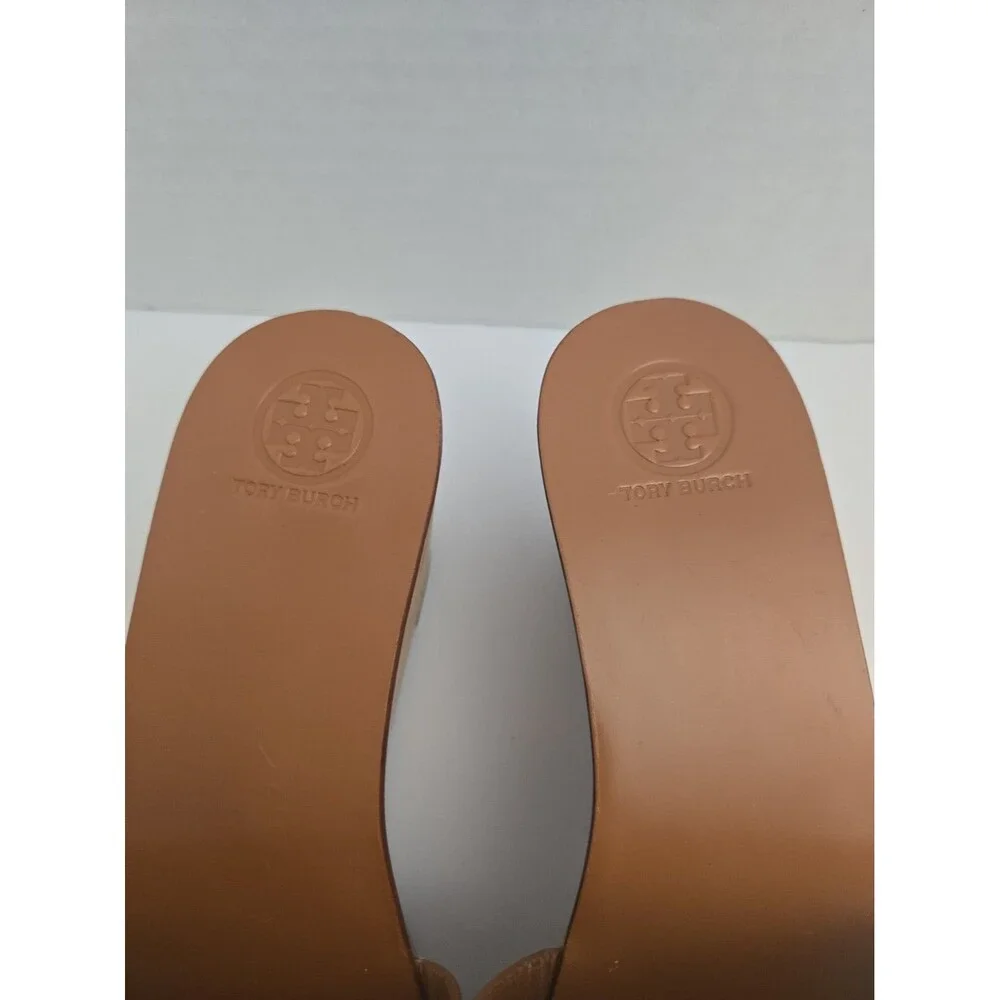 Tory Burch ines brown leather Wedge platform Slide Sandals Women’s Size 6-1/2M